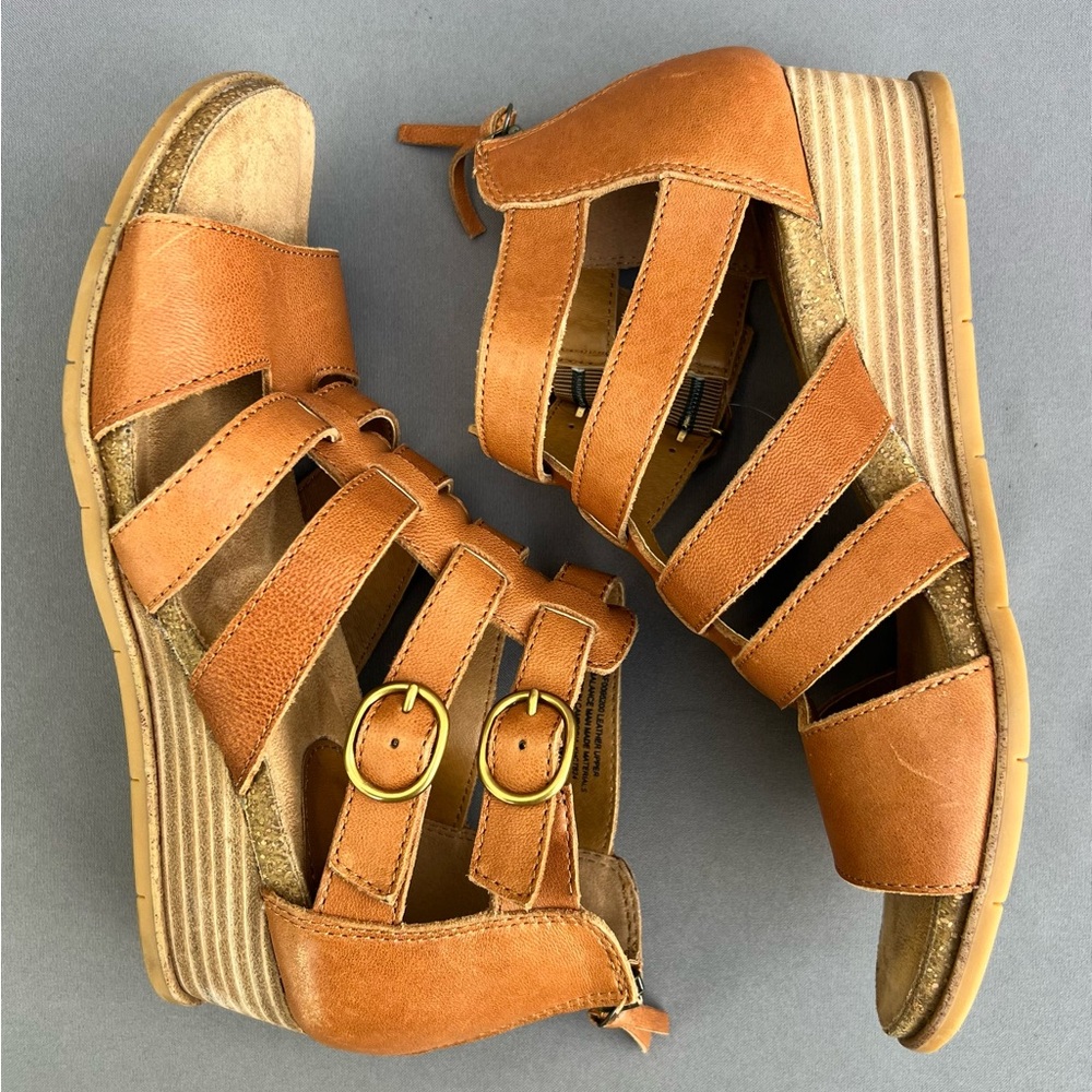 SOFT Iris Caged Wedge Leather Sandal Brown Women's 8.5 US Size - Picture 11 of 14